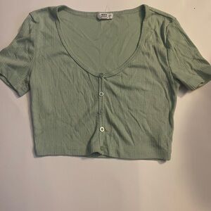 Green Button-Up Crop Top